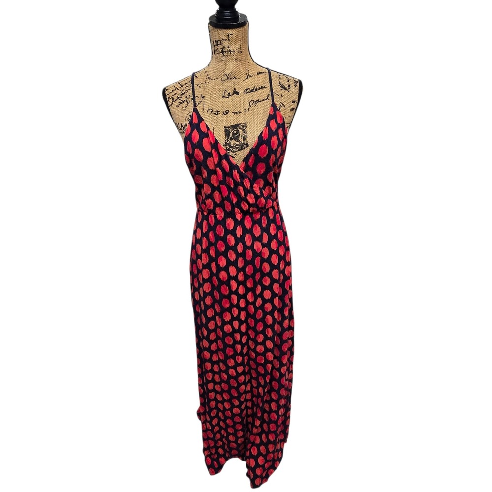 Gap Maxi Dress Racerback Cross‎ Back Abstract Polka Dot Womens S Red Navy Boho